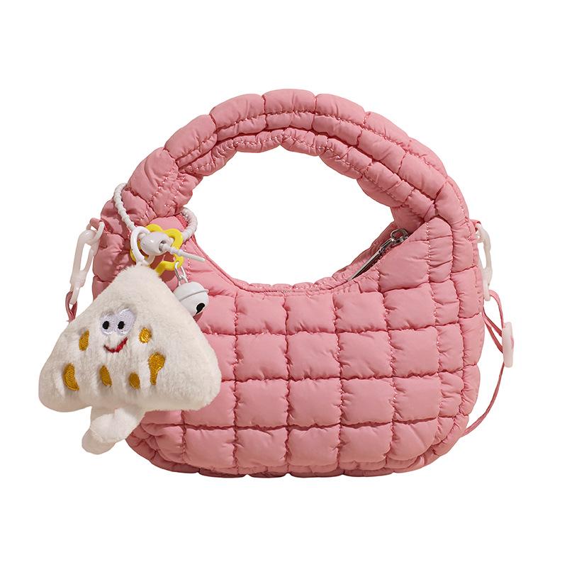 Modna marszczona torebka chmurka dla dzieci – Pikowana torebka crossbody na zamek z haftem