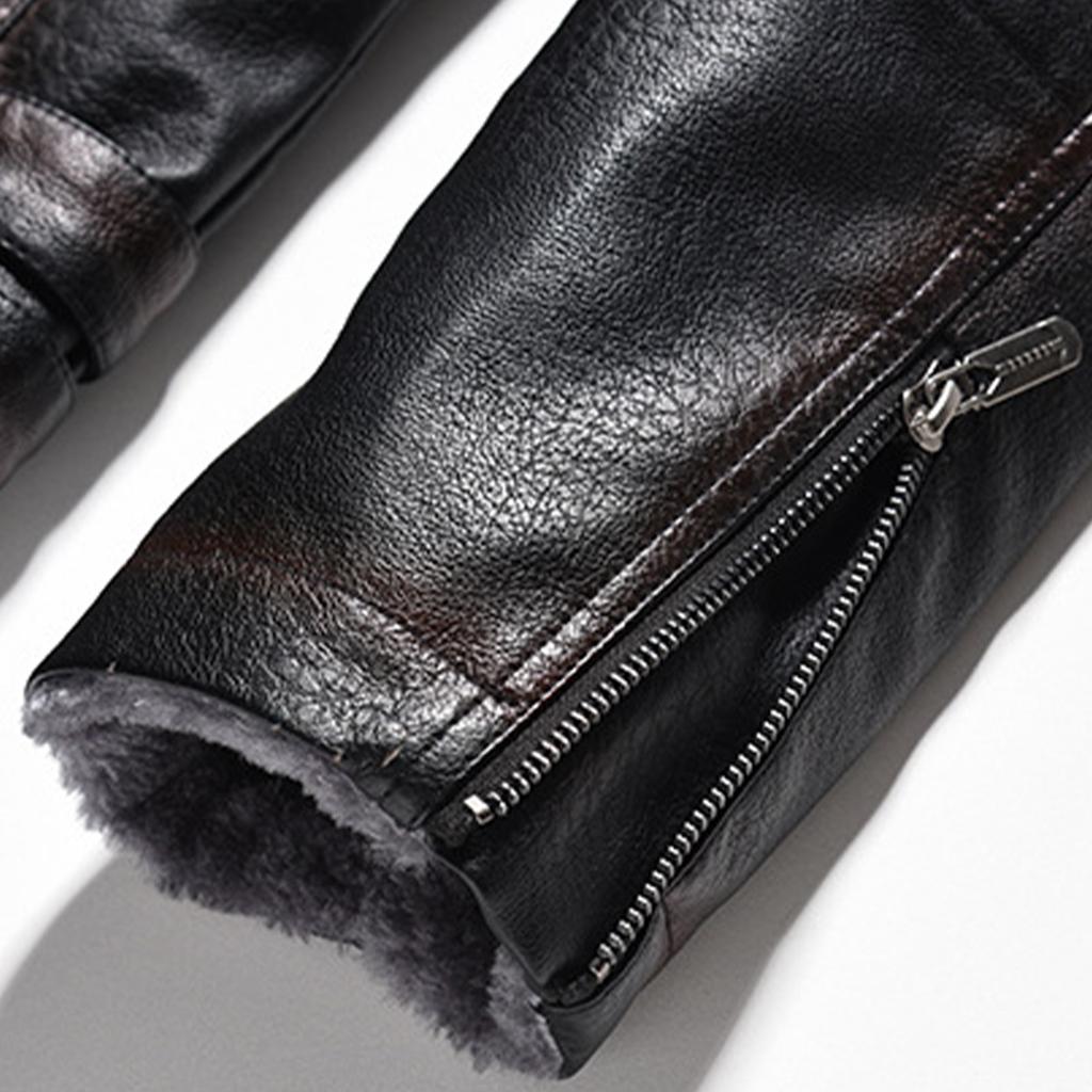 Men's Multi-Pocket Plush Thickened PU Leather Jacket Vintage Business Casual Jacket