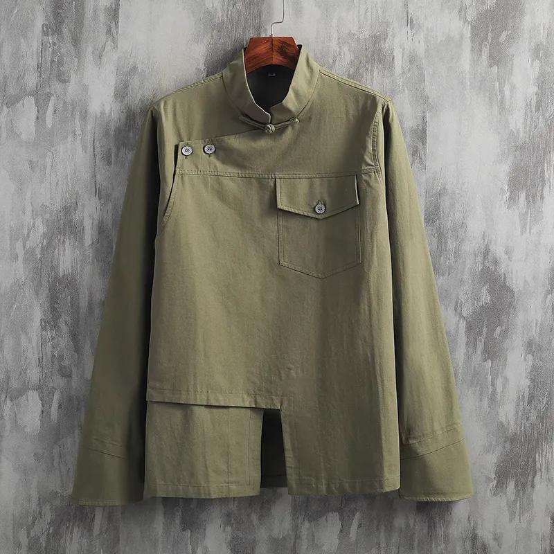 

Мужская куртка в стиле тан с улучшенным кроем, в ретро литературно-художественном китайском стиле, через плечо S зелёный