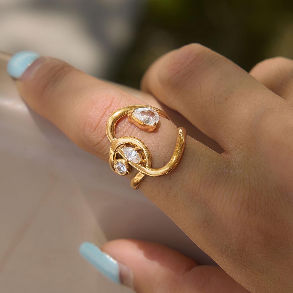 Youthway Fashion Irregular Geometric Zircon Ring For Women 18K Gold PVD Plated Stainless Steel Ring Chic Jewelry Gifts