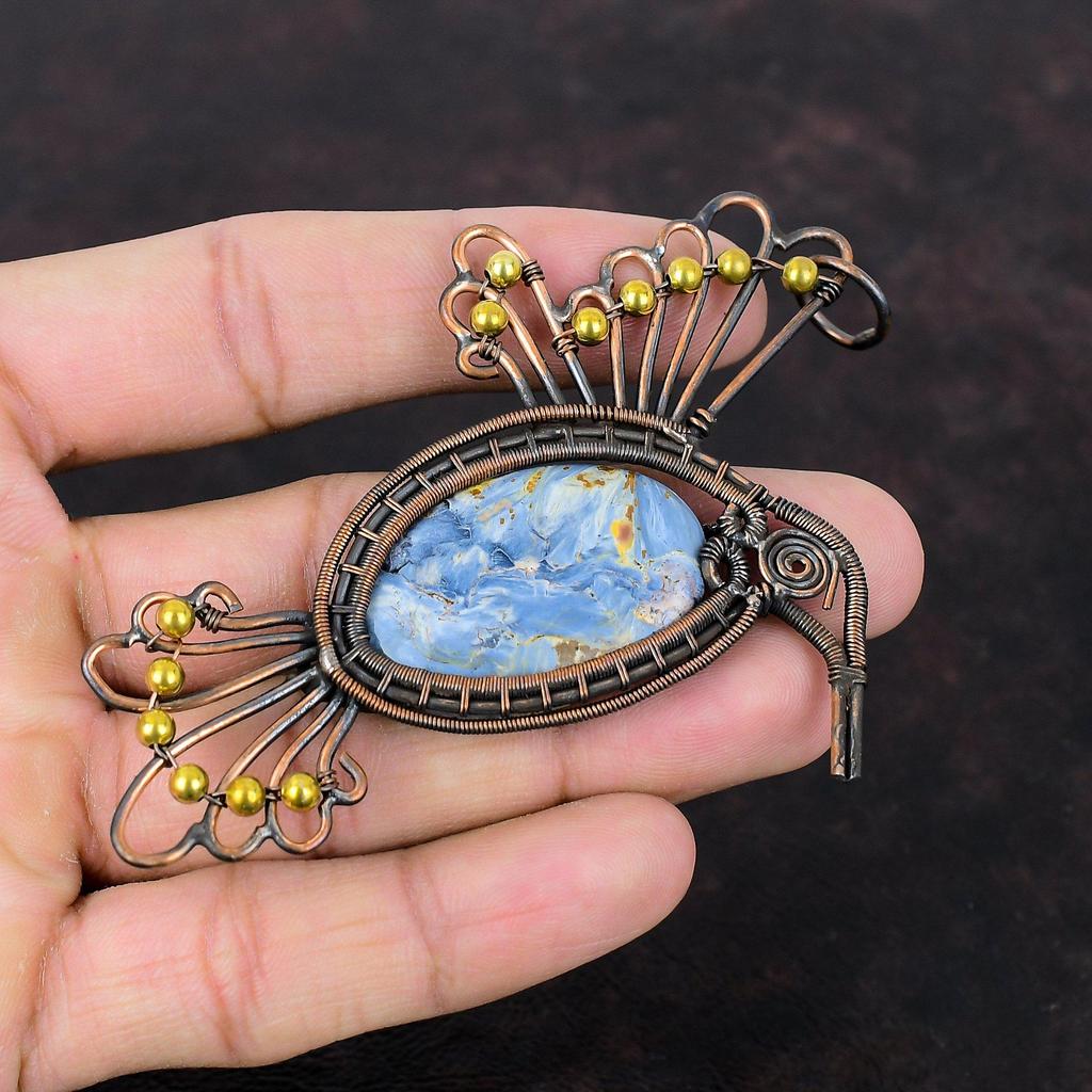 Pietersite Pendant Copper Wire Wrapped Gemstone Jewelry Handmade Pendants Pietersite Jewelry Copper Wire Wrap Pendant Bird Pendant For Gift