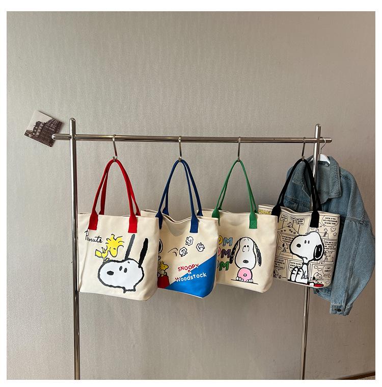 Large Cartoon Print Canvas Tote – Colorful, Cute, Versatile Handbag for Women