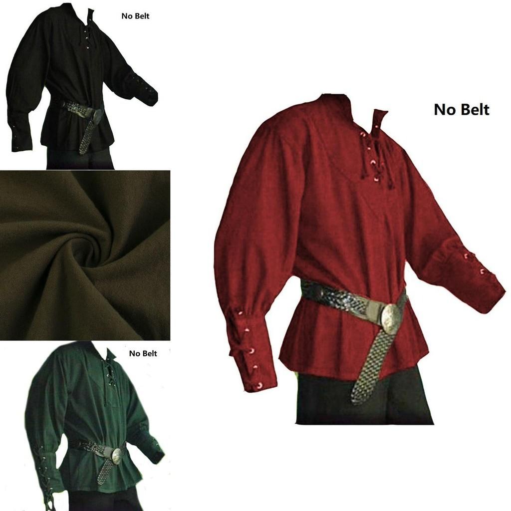 Mittelalterliche Renaissance Herren Stehkragen Ritter Oberteil Schnür-T-Shirt Kostüm für stilvolles Cosplay