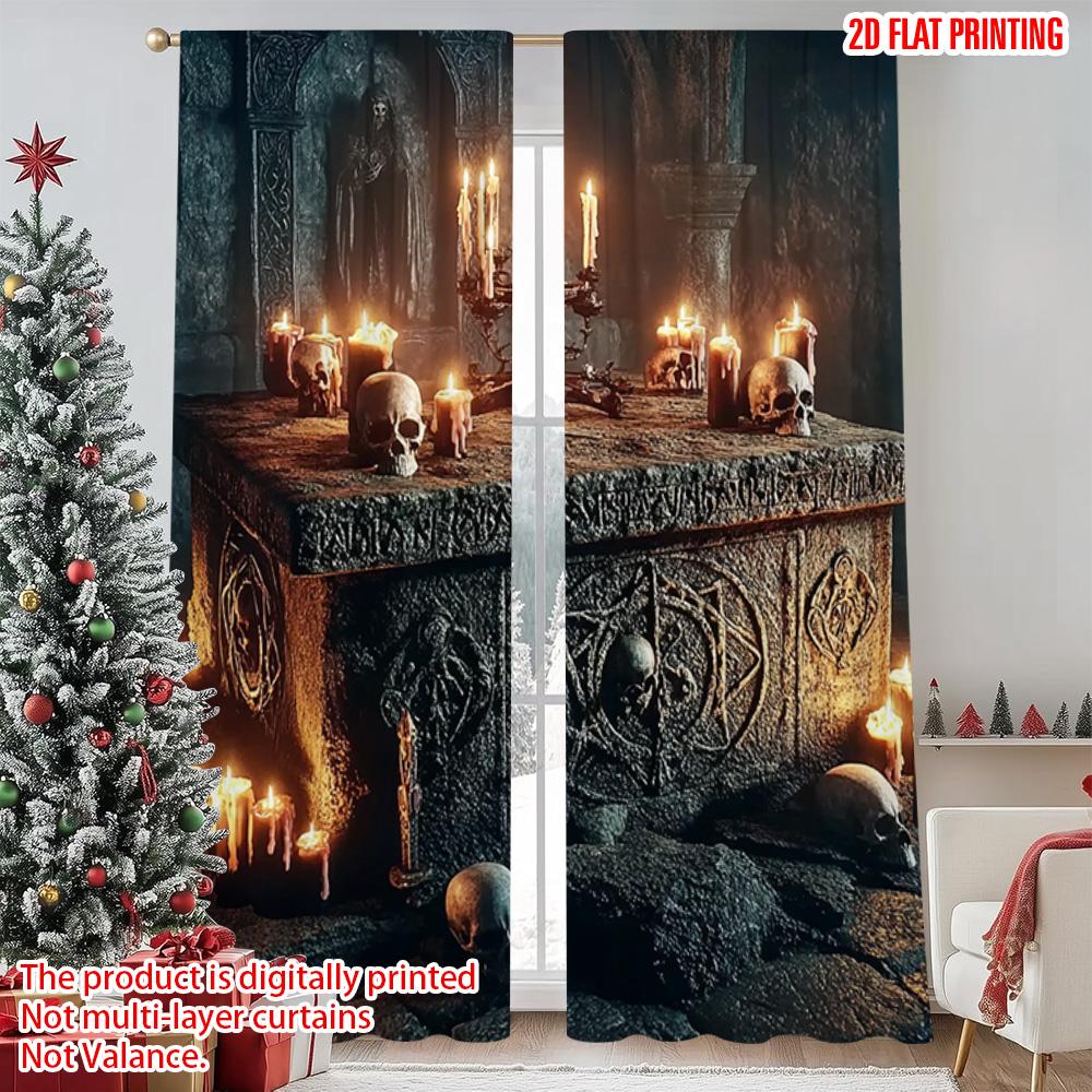 

2pcs 2D flat printing Merry Christmas Popular Window Curtains ancient altar Durable 100% Polyester Fabric Without Electricity 52.50×116.00 CM 2pcs