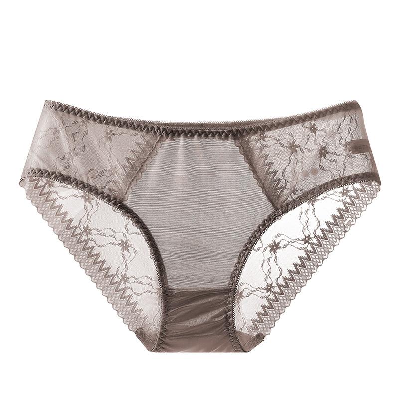 Ladies Summer Sexy Hollow Lace Smooth Ice Silk Breathable Bag Hip Low Waist Triangle Briefs
