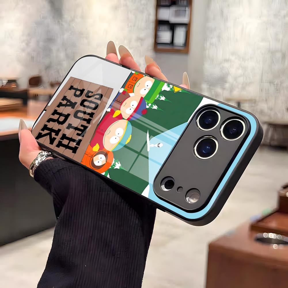 Funny S-South P-Park Phone Case For IPhone 17 Air 16 E Pro Max 15 14 13 Mini 12 Pro 11 Max Plus Black Glass Cover