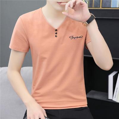 Sommar tunn isilke kortärmad t-shirt herr halvärmad sommar casual v-ringad t-shirt