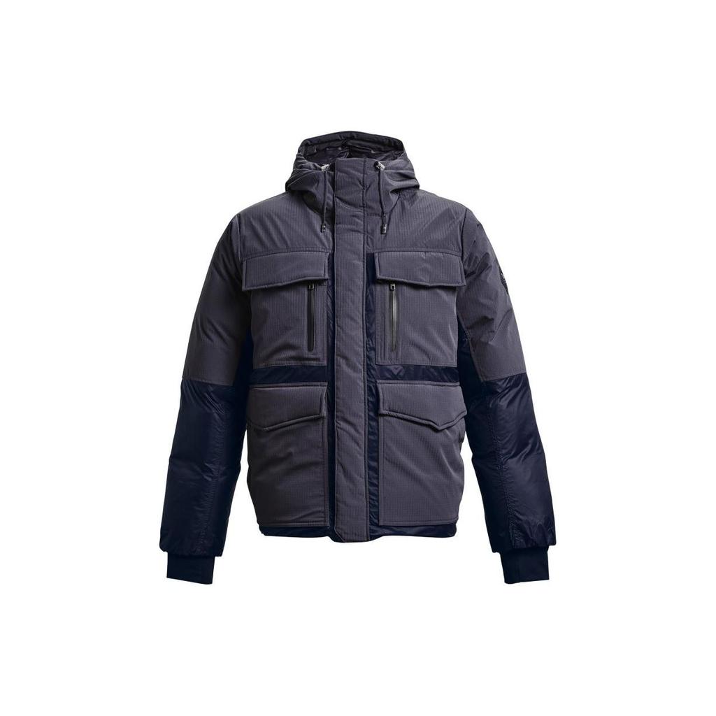 Under Armour Color Block Multi-Pocket Straight Long Sleeve Jacket Men Jackets Grey 1372653-558