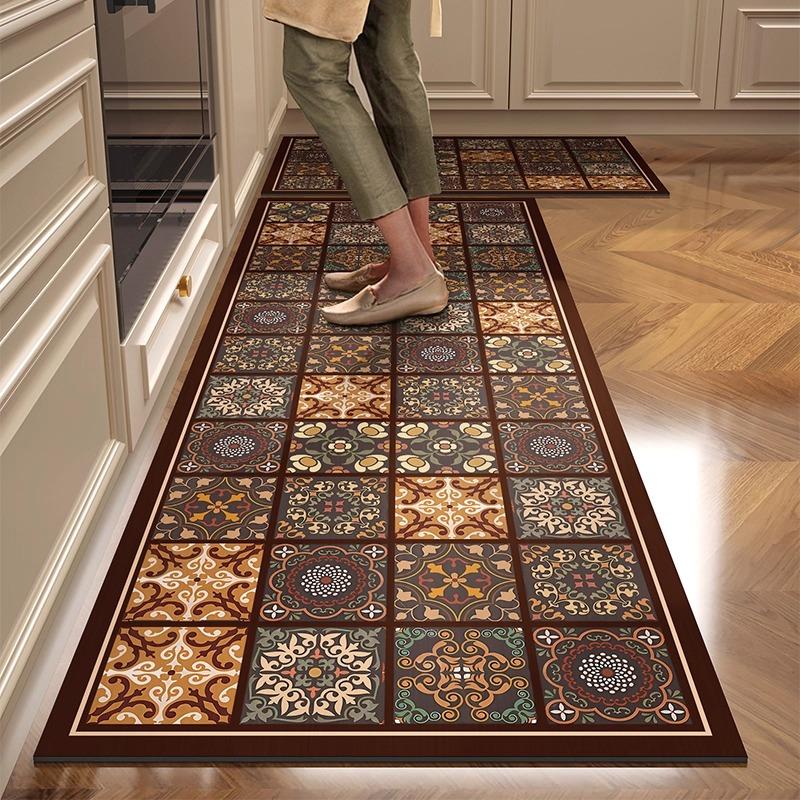 Kitchen Floor Mat PVC Leather Foot Mats Waterproof Oil-proof Rug Non-slip Dirt-resistant Carpet Laundry Balcony Rugs