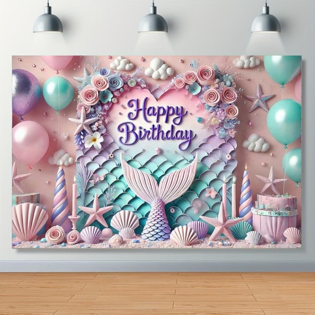 Mermaid Backdrop Girls Princess Birthday Party Decoration Background Under The Sea Photography Supplies Kids Baby Shower Banner