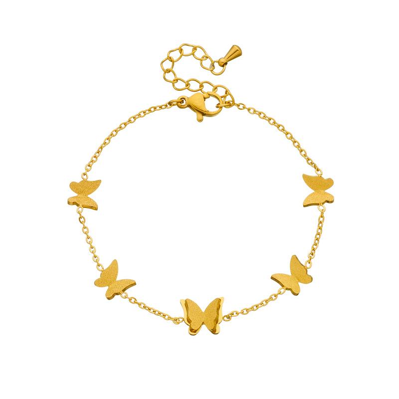 Gold Plated Butterfly Charm Bracelet, Dainty Adjustable Station Chain for Women, Elegant Daily Jewelry