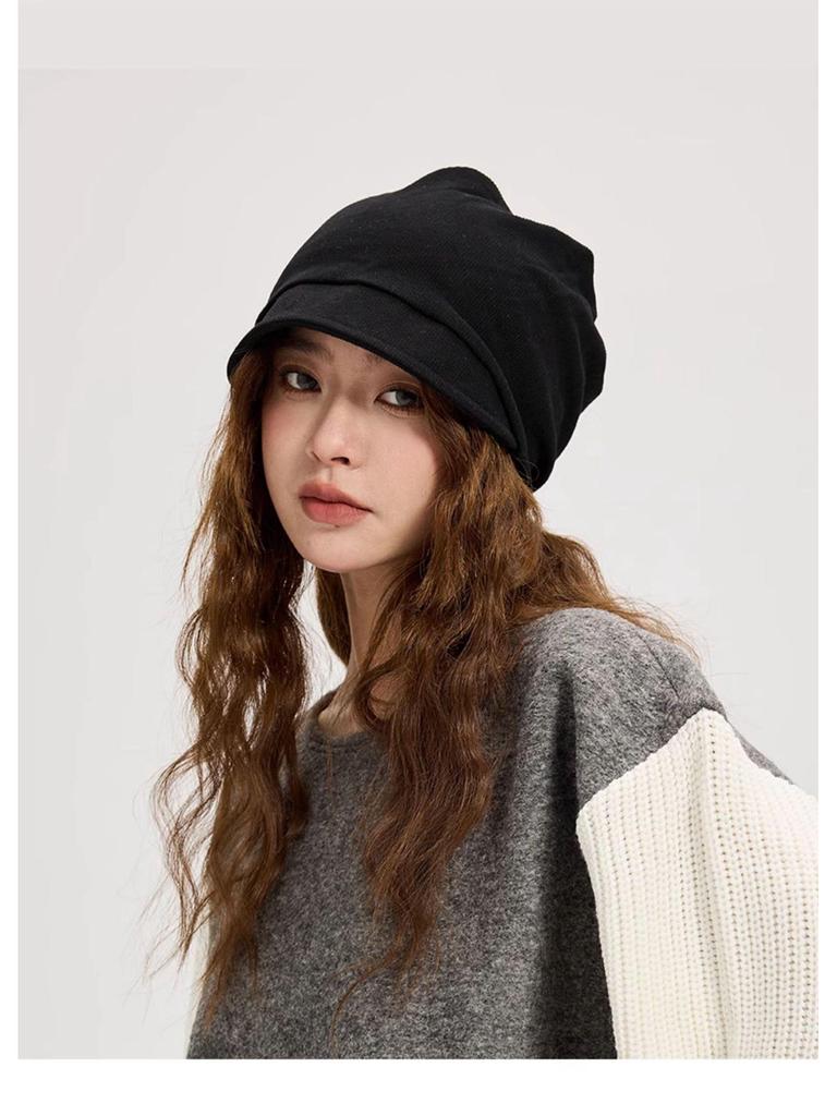 Women's 2023 Small Brim Stacked Beanie: Autumn/Winter Head-Wrapping Wool Hat for a Slimmer Look