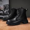 Genuine Leather Motorcycle Boots for Men New Fashion Mens High Top Footwear Warm Plush Fur Winter Boots Luxury Brand Snow Boots