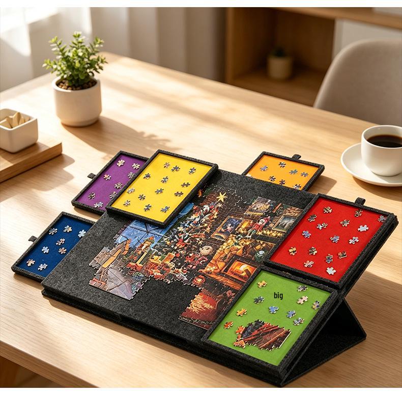 Folding Cross-Stitch Puzzle Workbench with Felt Surface - Educational Toy & Storage Solution