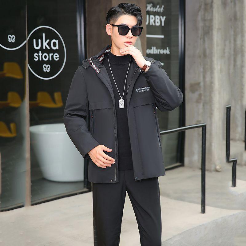 Men's Casual Business Parka with Detachable Hood and Thickened Coat