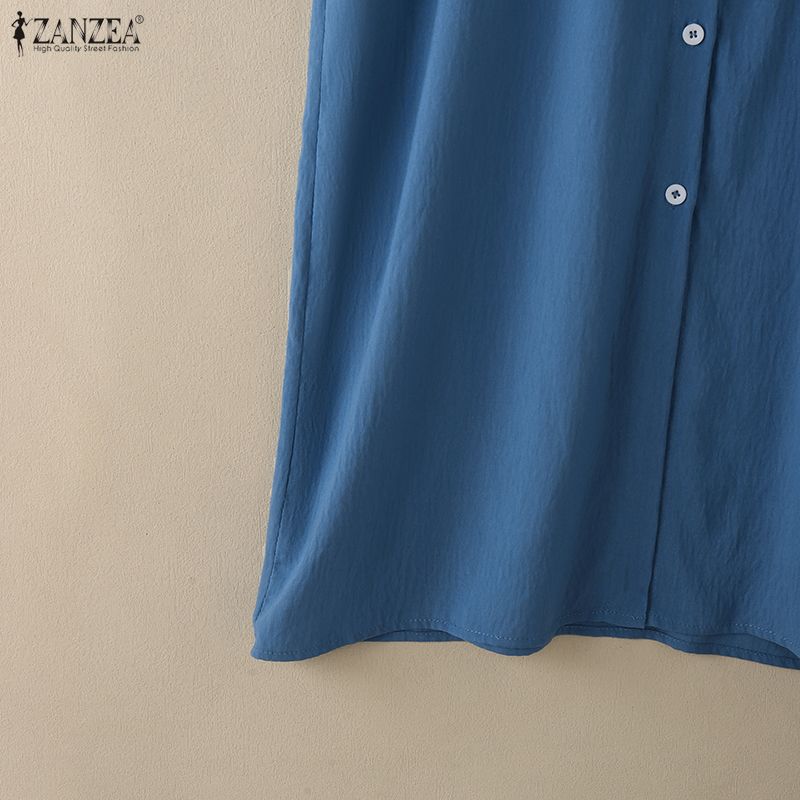 ZANZEA Women Casual Turn Down Collar Short Sleeve Print Shirt Dress