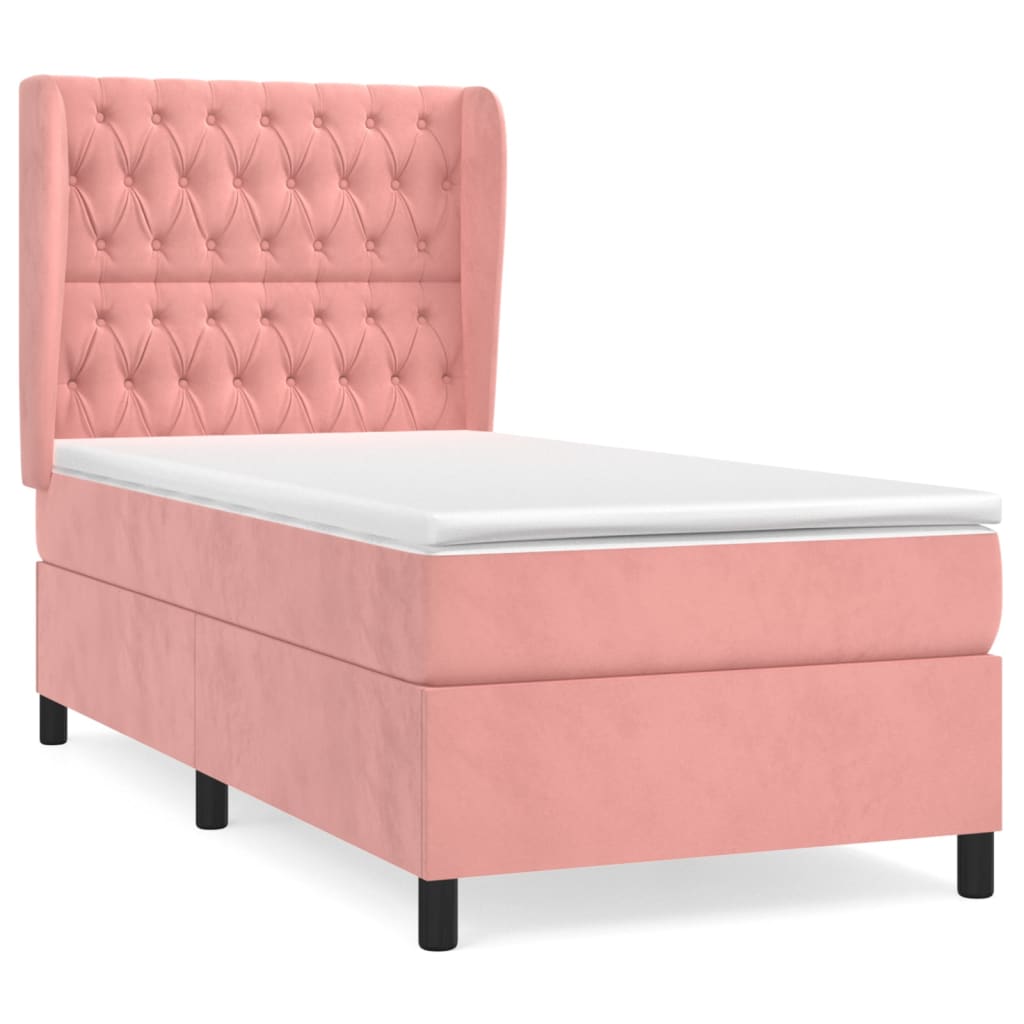 Box Spring Bed with Mattress Pink 100 x 200 cm Velvet