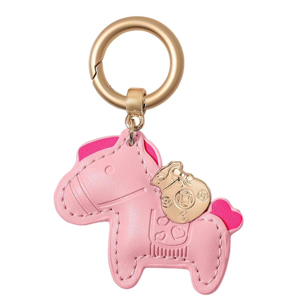 Leather Keychain With Horse Charm For Bringing Wealth And Luck Handmade Keyring Charm for Travel and Work