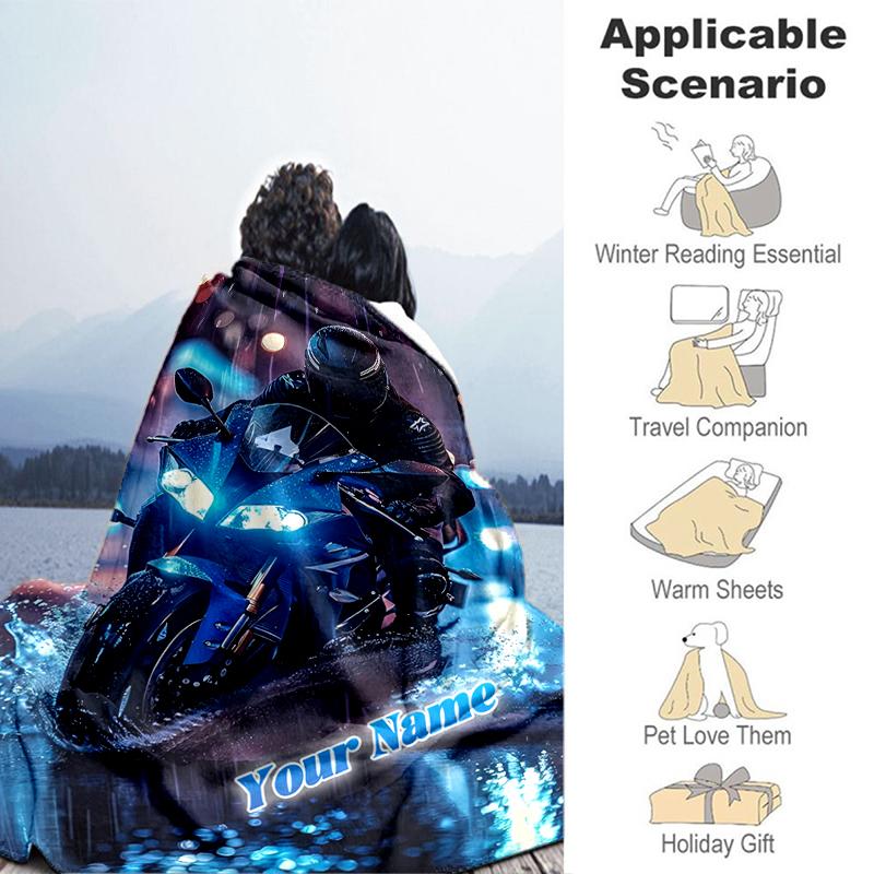 1PC Custom Name Night Rider Adventure Flannel Blanket Versatile,all-season Throw Suitable for the Living Room,bedroom,camping,travel,and Gift