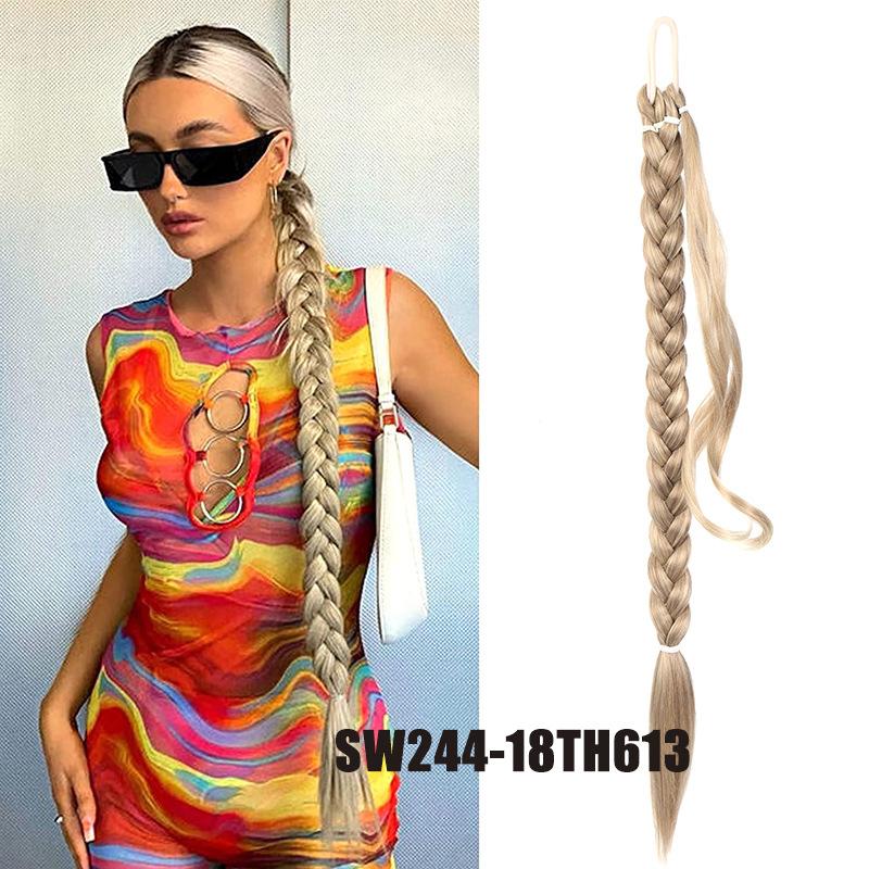 30 Zoll mit Gummiband lange Pferdeschwanz-Haarverlängerungen geflochtener Pferdeschwanz synthetisch natürlich für Frauen Haarteil Zöpfe