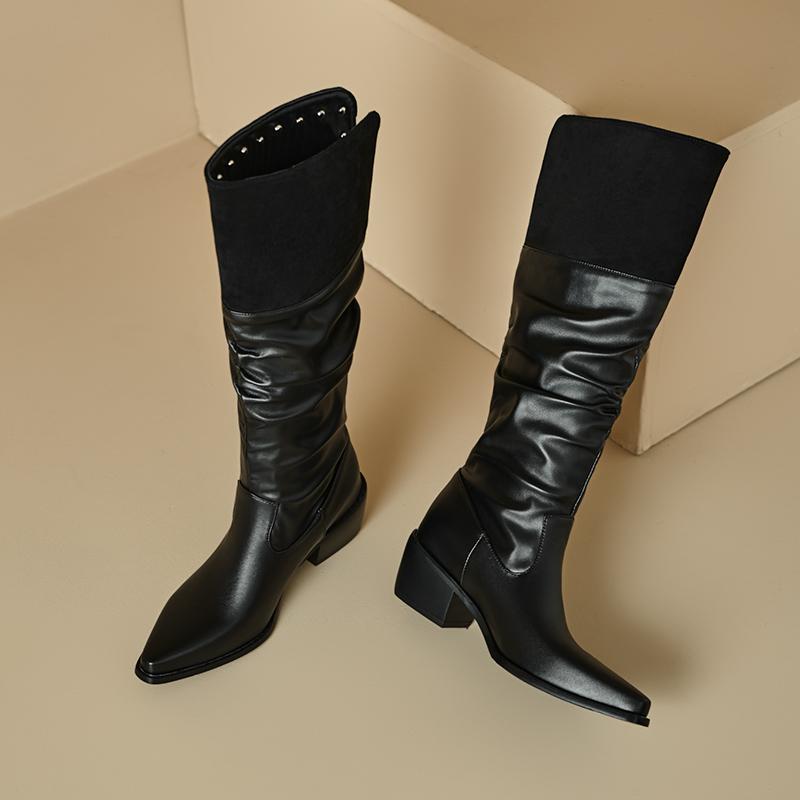 Women's low-heeled boots autumn and winter new European and American thick-heeled large-size Roman medium boots