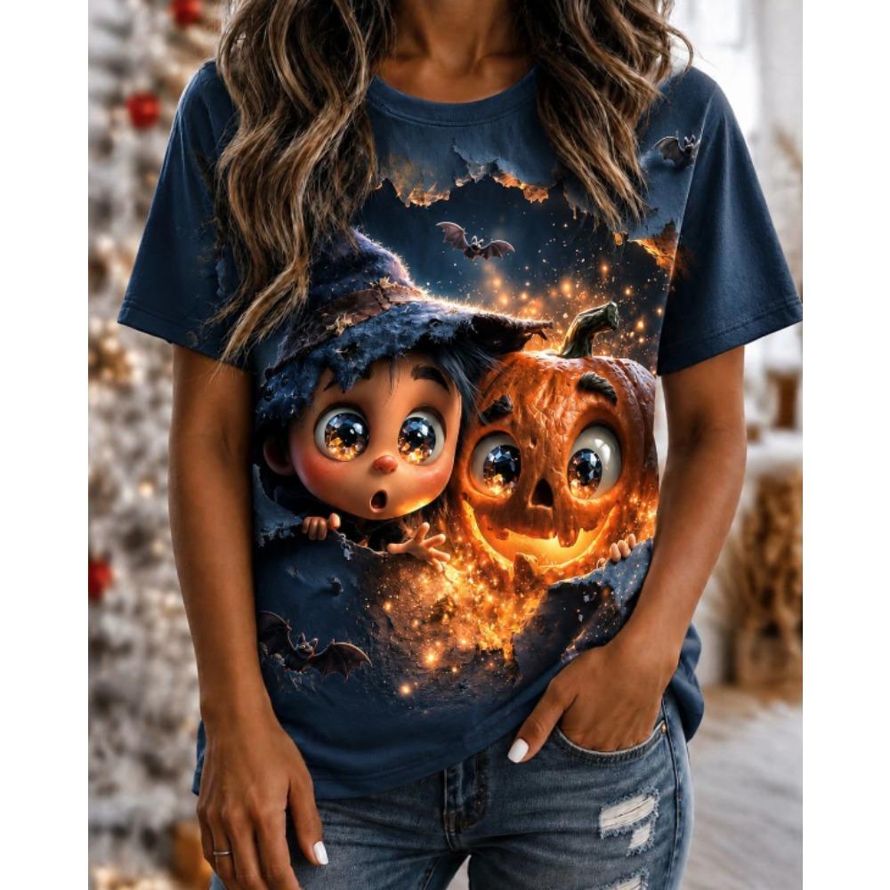 Fashion Women Retro Creative Pumpkin Wizard Print T Shirt Funny Casual O-neck Short Sleeves T-shirt Summer Female Tee Shirt Halloween Limited Edition