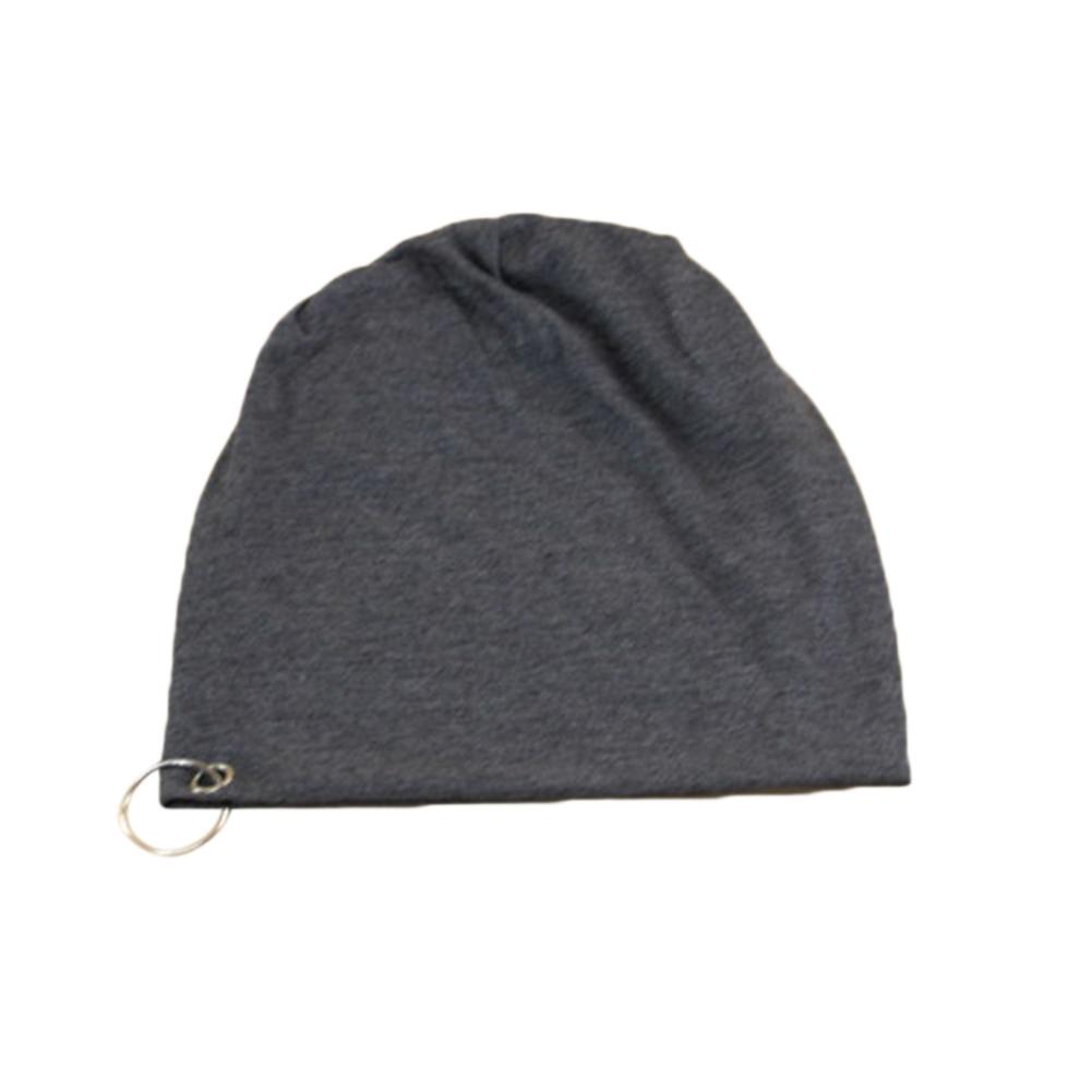 Women Men Autumn Winter Warm Knitted Cap Fashion Metal Ring Beanie Cap