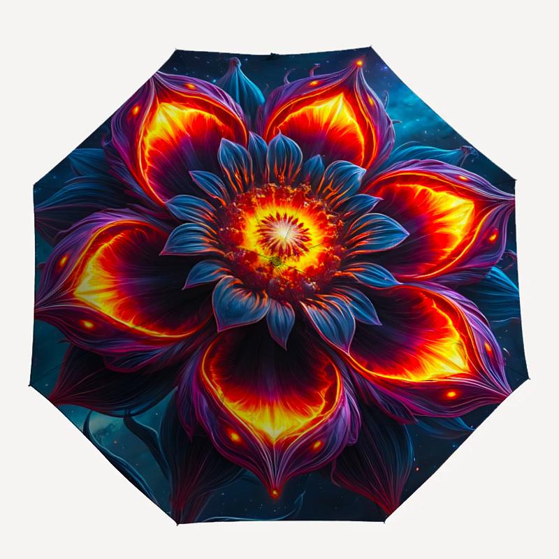 

1pc Flame Lotus Automatic Folding Umbrella with 8 Bones, 3-Fold Compact Umbrella, Compact Design On-the-Go Essential, casual outdoor accesso