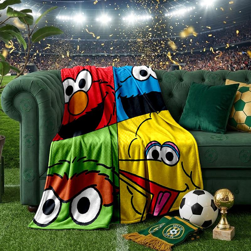 Colorful Sesame Muppets Together Throws Blanket Flannel Blankets Plush for Couch Bed Gifts for Men Women Travel picnic blanket Christmas fan gifts