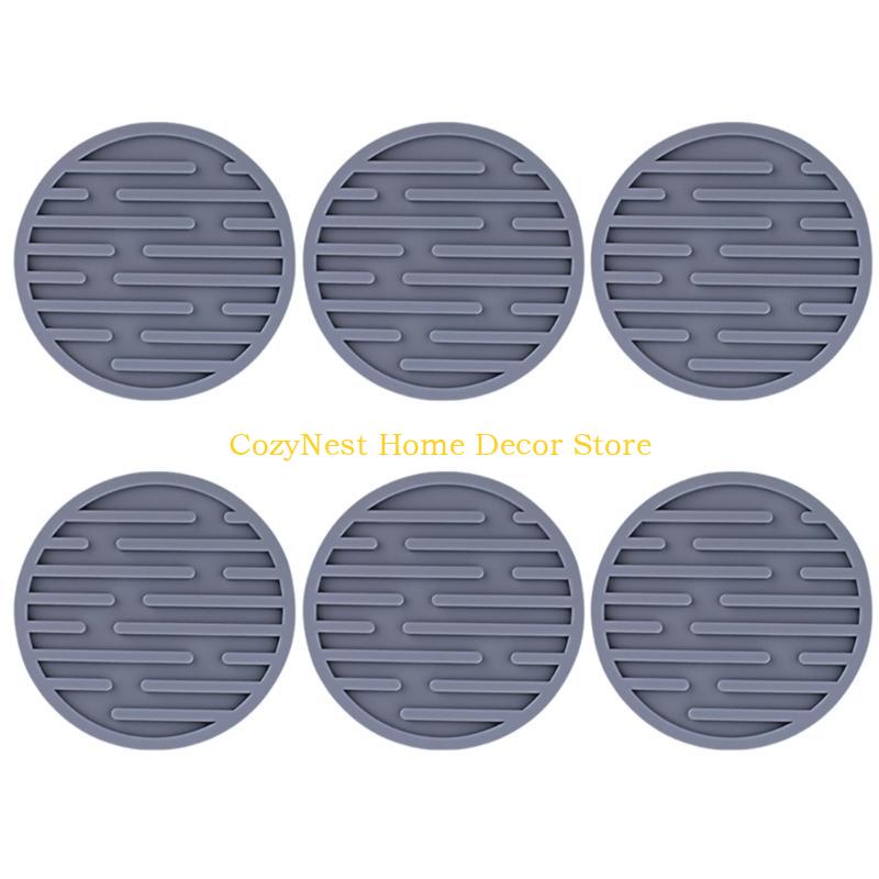 92MF 6Pcs Silicone Coasters Cup Mats Dining Decors Unique Round Drink Mats Silicone Texture Suitable for Household Use