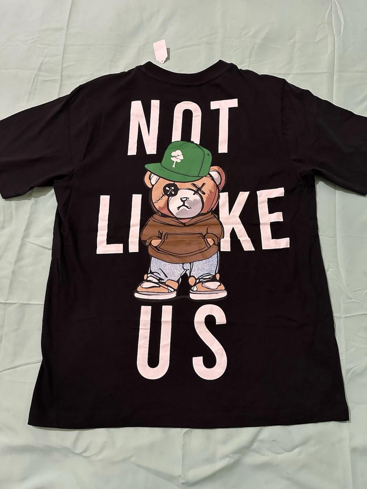 

Not Like Us Graphic Bear Black 100% Cotton T-shirt Mens Tees Top 2XL