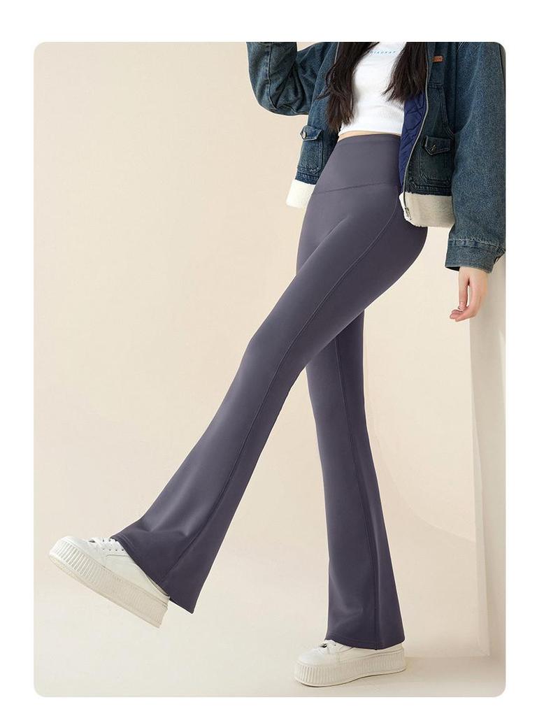 Women's High Waist Tummy Tuck Fleece Flared Yoga Pants for Autumn/Winter