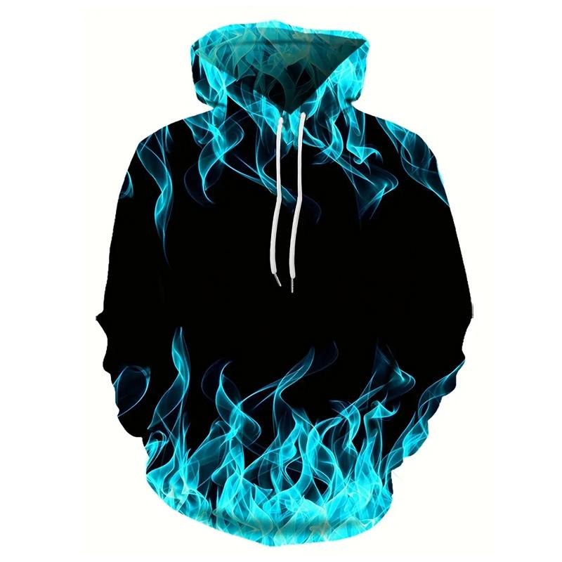 Fashionable Spring and Autumn Creative Flame Printed Hoodies Cool Men's Hoodies Popular