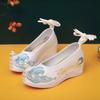 Women's Embroidered Hanfu Shoes - Ancient Style Beaded Floral Shoes with Bow, Upturned Toe, Inner Height Lift, Perfect for Spring and Autumn.