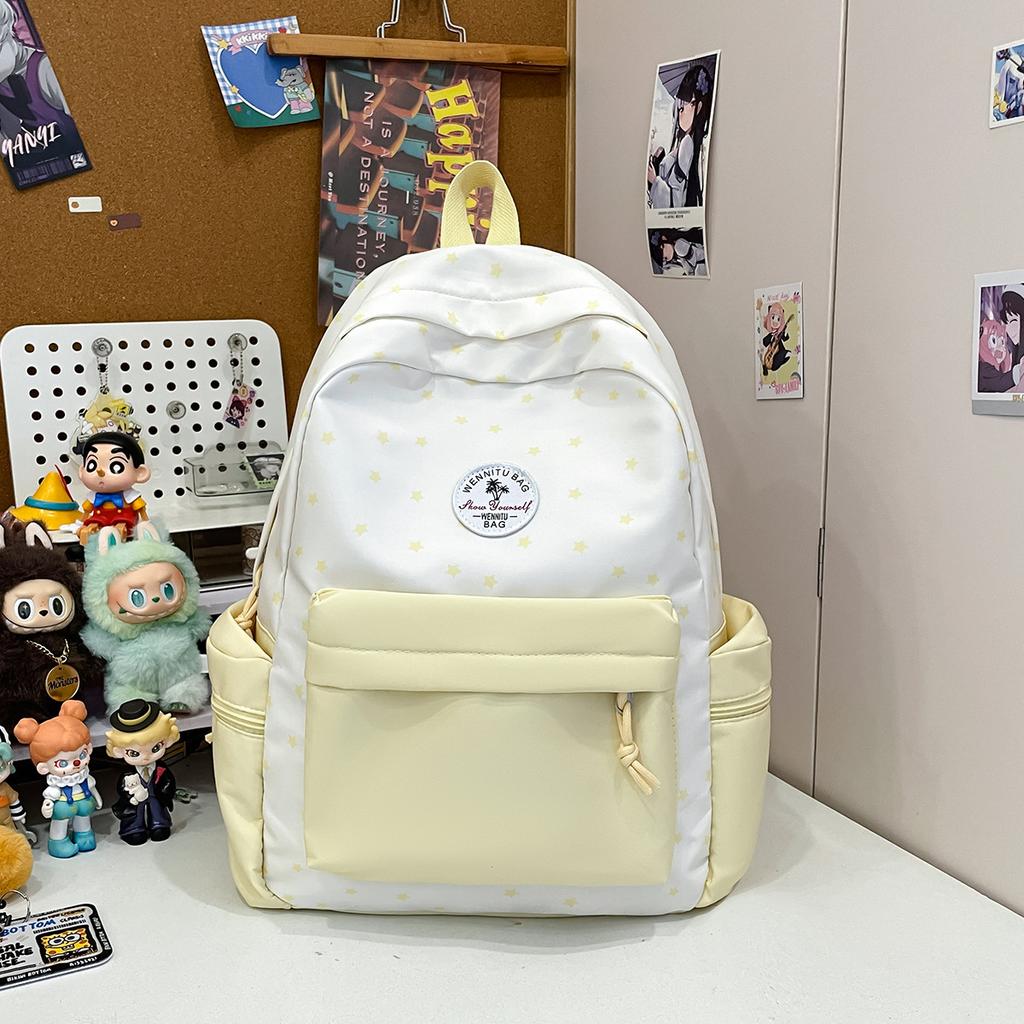 Small Fresh Schoolbag Female College Student Junior High School Student Contrasting Color Backpack College Wind Large Capacity Double Shoulder 