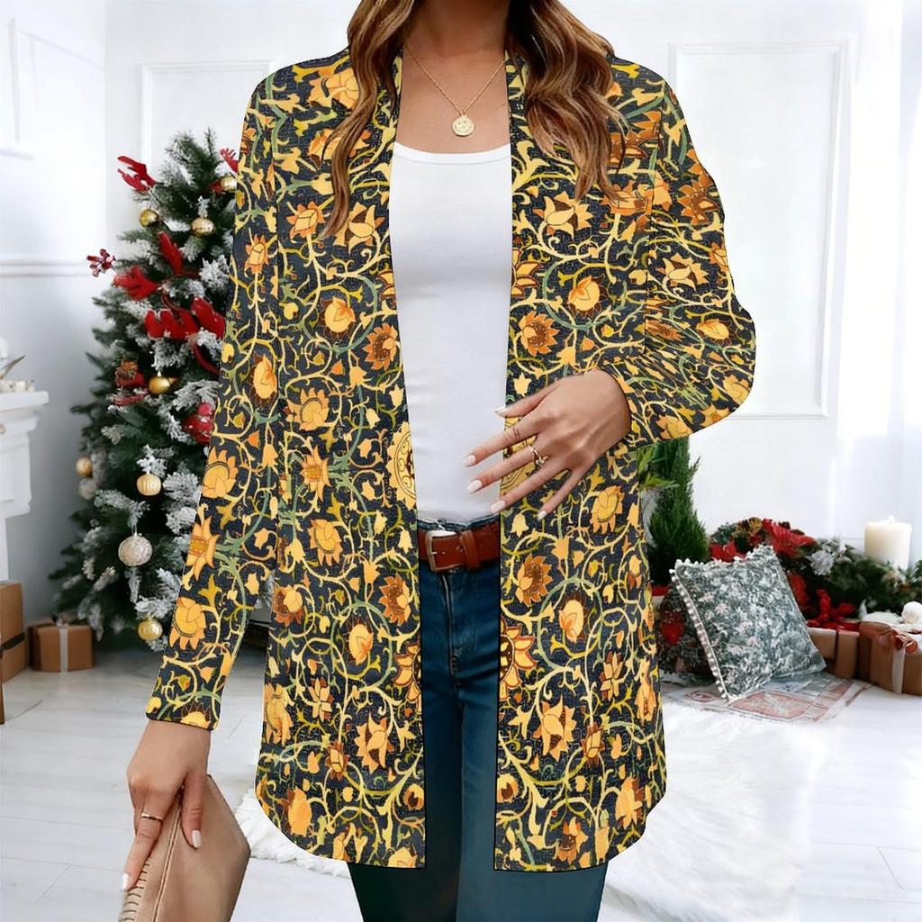 Women's Ethnic Patchwork 3D Print Long Sleeve Open Front Cardigan, Casual Loose Fit Lightweight Street Style Outerwear