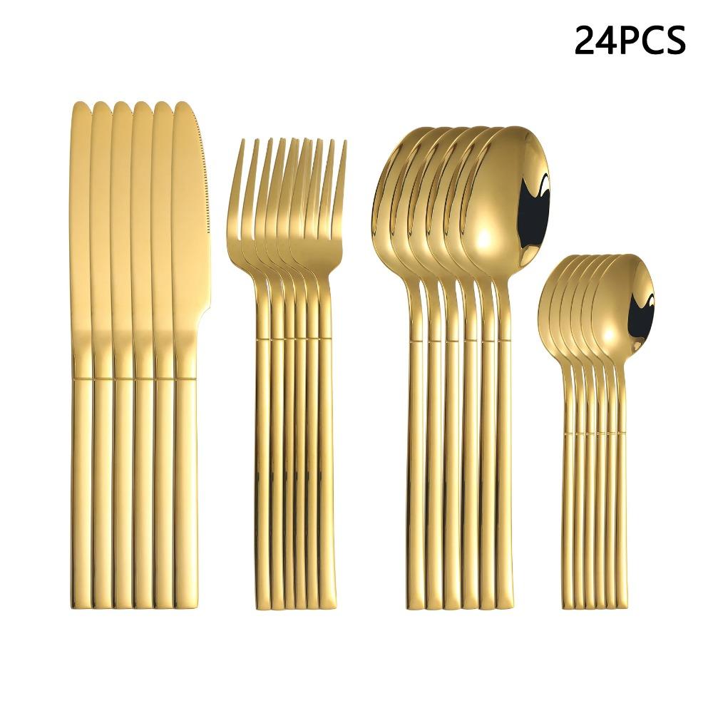 4/6/16/24pcs Gold Stainless Steel Cutlery Household Knife, Fork and Spoon Cutlery Set for Home Restaurant Hotel Party