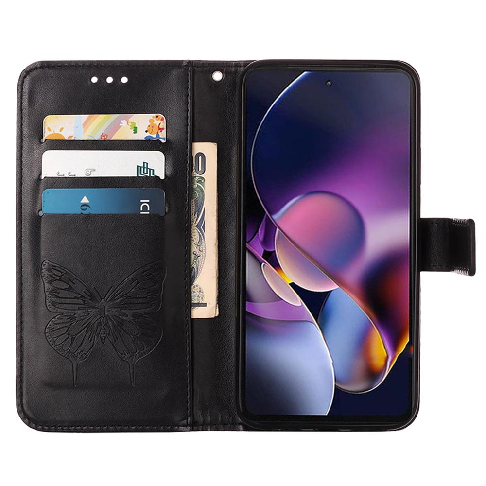 

For Nothing Phone (2a) Plus/Phone (2a) Wallet Case with Wrist Strap Butterfly Imprint Leather Phone Cover Black