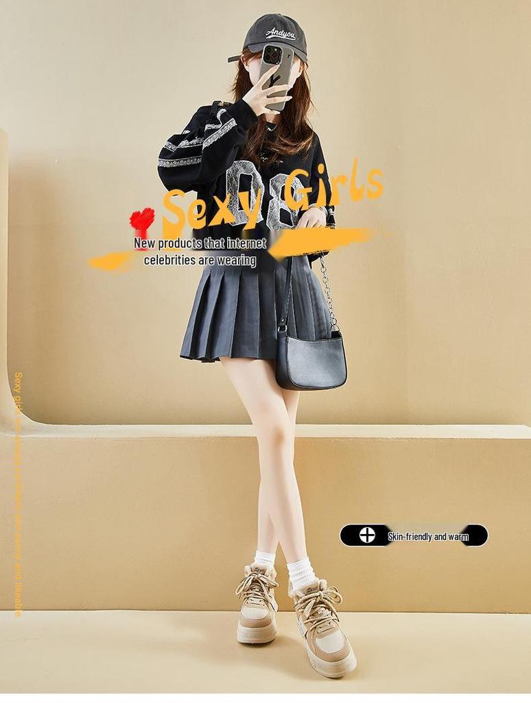 2025 Women's Korean Style Fleece-Lined White Sneakers - Thick-Soled Winter Sports Shoes M019