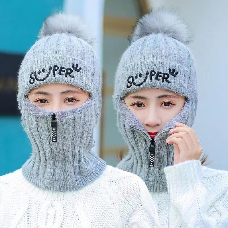 Hat Women's Winter Knitted Wool One-piece Hat Fleece Versatile Ear Protectors Cycling Warm Thickened Wool Hat