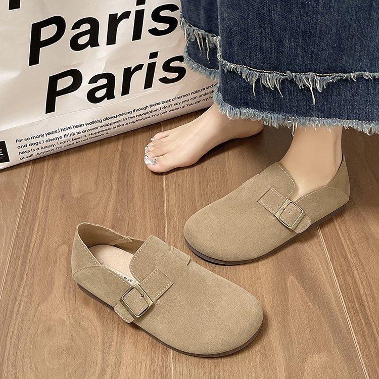 Retro Flat-soled Soft-soled Single Shoes, Spring New Mori Series Two-wear Birkenstocks, Round-headed Beanie Shoes