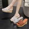 Pesstwei  Summer Street Designer Wood Grain High Heels Hollow Out Breathable Fashion Platform Wedges Woman Slippers Shoes