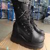 Fashion Wedge Knight Boots for Women 2025 New Punk Style Handsome platform Boots for Women Bright lace up Medium women boots botas mujer