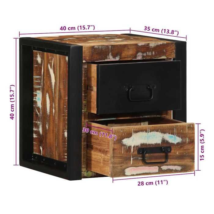 VidaXL Bedside Tables 2 Pcs Multicolour 40x35x40cm Reclaimed Wood, Bedside Cabinet, Bedroom Furniture, Table 4015956