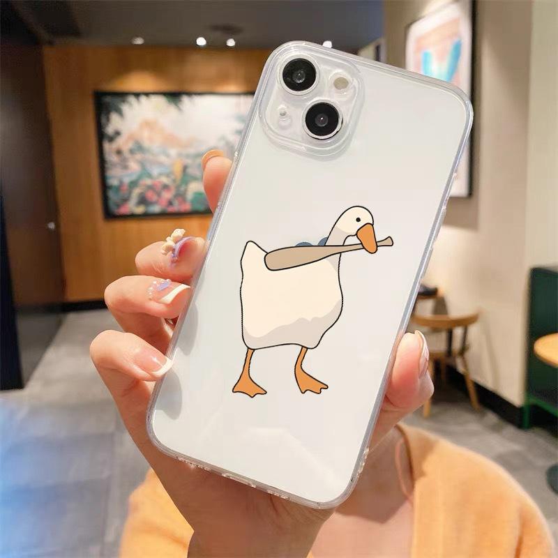Cute Duck Cartoon Doubt Transparent Phone Case For iPhone 15 14 13 12 mini 11 Pro Max XS X XR SE 7 8 Plus Straight Edge Cover
