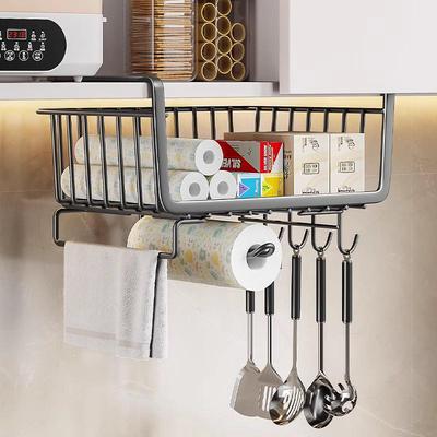 Punch-Free Wall Cabinet Storage Rack with Hooks and Hanging Basket