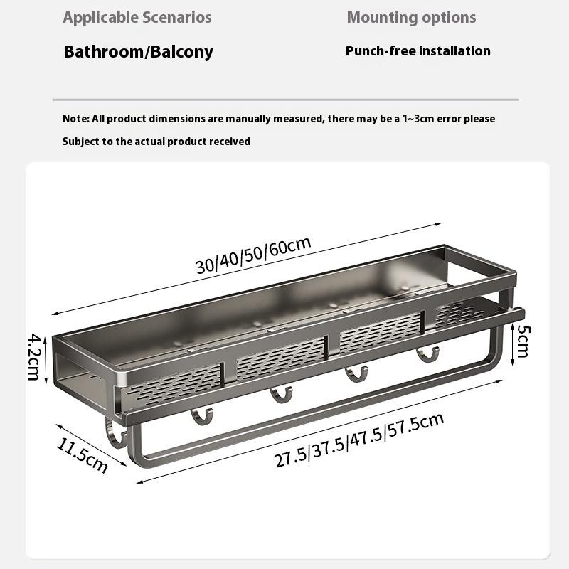 Bathroom Aluminum Wall Mounted Shower Rack Multifunctional Kitchen Storage Basket Toilet Accessories