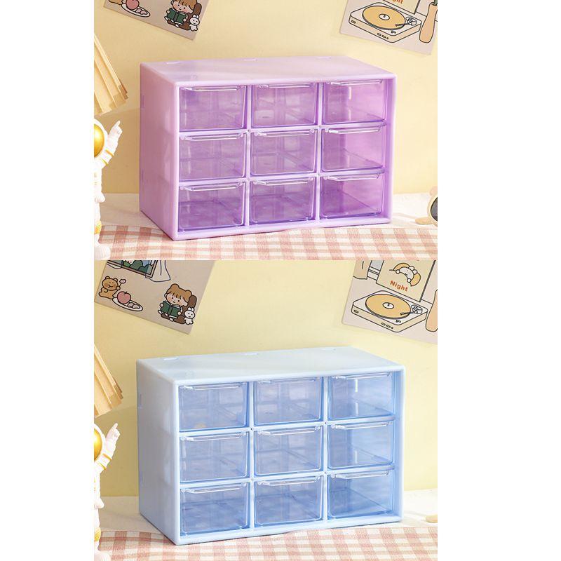 4pcs 9 Grid Storage Boxes Organizer Transparent Small Drawer Partitioned Student Desktop Wall-mounted Sundries Storage Box Cute