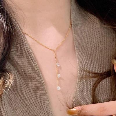 New In Sparkling Exquisite Micro Inlaid Circular Zircon Tassel Collar Chain Silver  Minimalist Chain Necklace Party