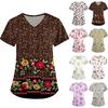 Süße bedruckte Arbeitskleidung für Damen, V-Ausschnitt, doppellagige Taschen, Basic, kurzärmeliges Oberteil, Pullover, Valentinstag